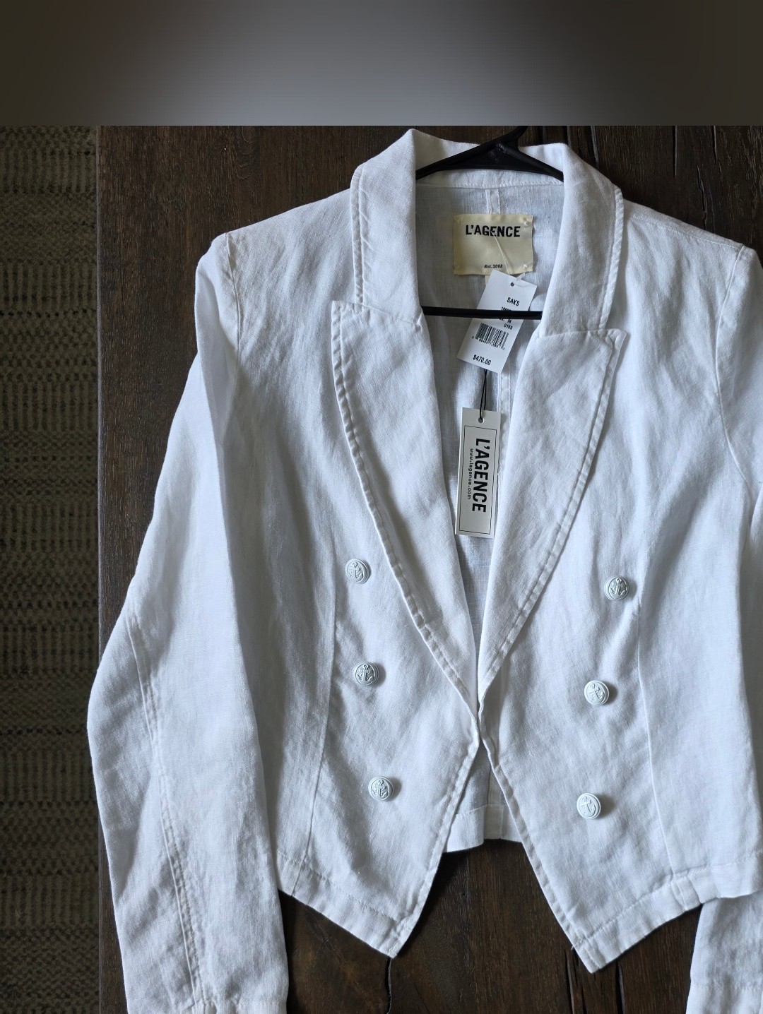 Nwt L'agence Double Breasted Wayne Jacket White Linen Size M